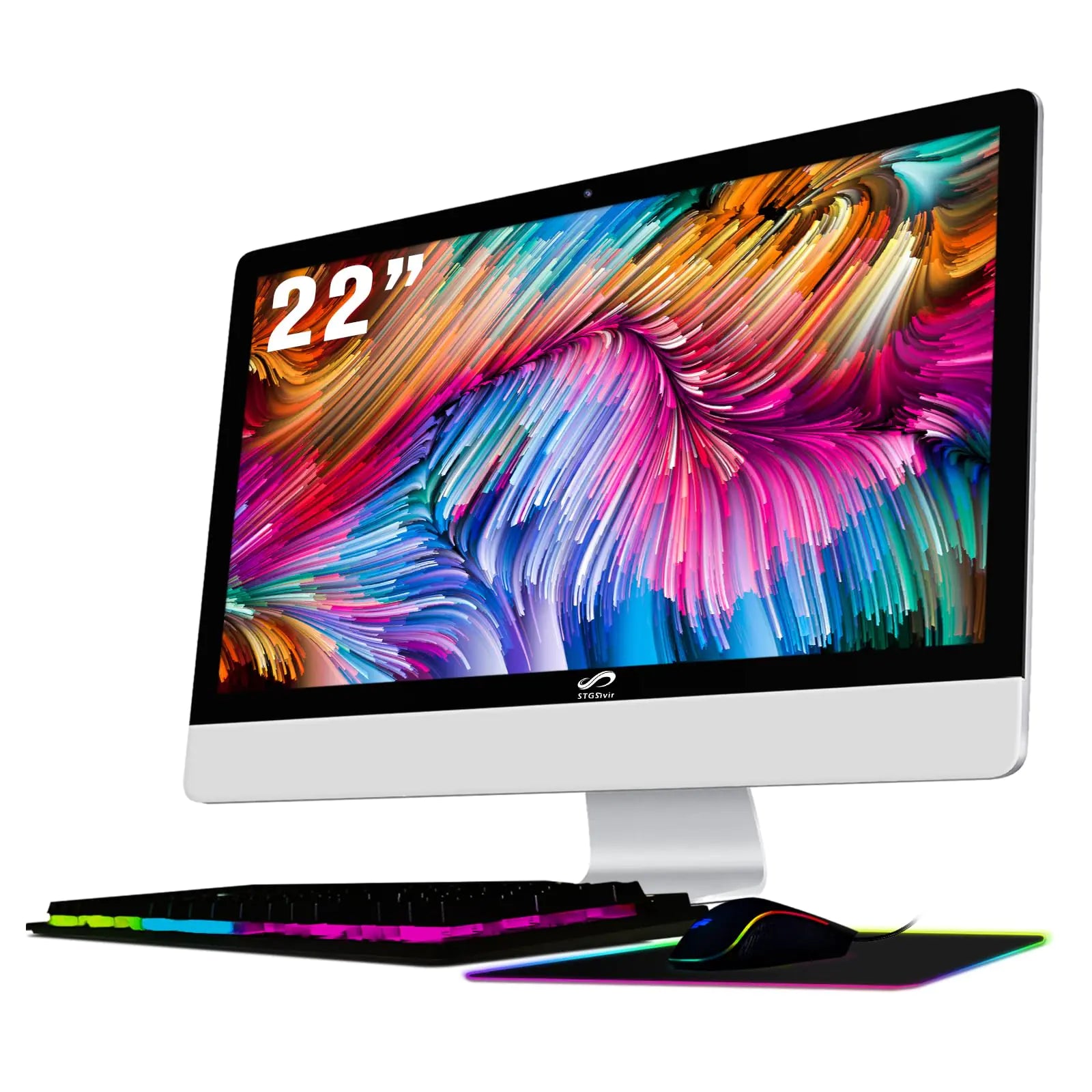 STGSivir All in One Desktop Computer 22 inch FHD Display Intel Core i7 up to 3.9G 16G Ram 1T SSD WiFi BT 5.0 RGB Keyboard & Mouse & Mouse Pad Windows 10 Home