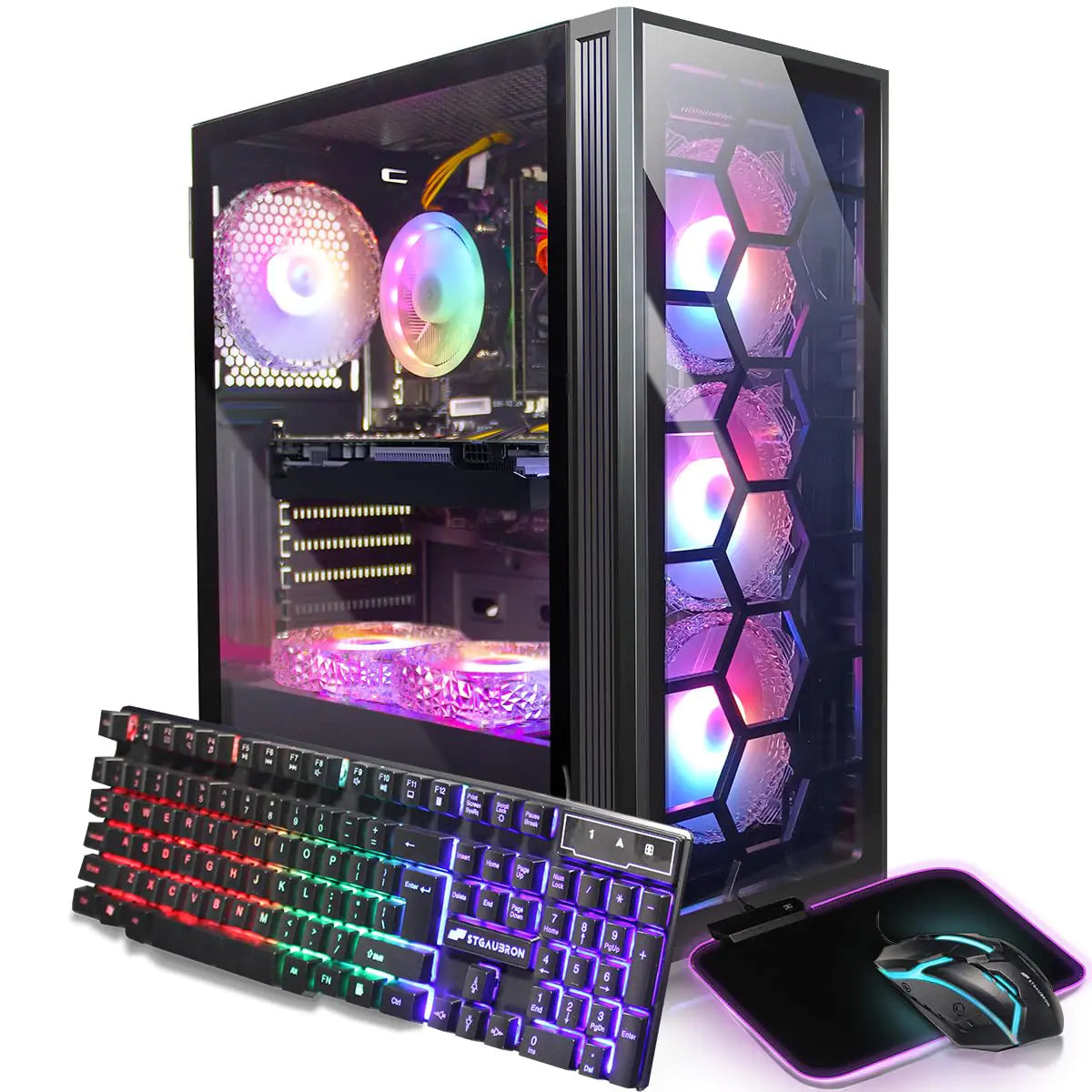 STGAubron Gaming PC Computer Desktop RX 550 4GB Intel i7 Xeon E5 16GB RAM 512GB SSD WiFi BT 5.0 W10H64 RGB Fanx3 RGB Mouse Pad Gaming Computer Tower for GamerStreaming