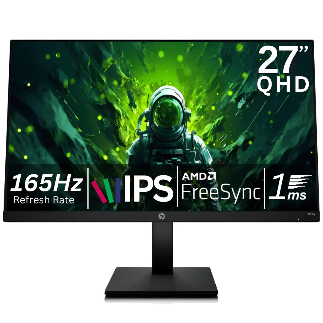 HP X27q 27 Inch QHD Gaming Computer Monitor 165Hz IPS 1ms VESA Mountable AMD Freesync Height Adjust Stand Pivot Rotation for PS4 PS5 Gamer Console Desktop Laptop Flat Display Black (Renewed)